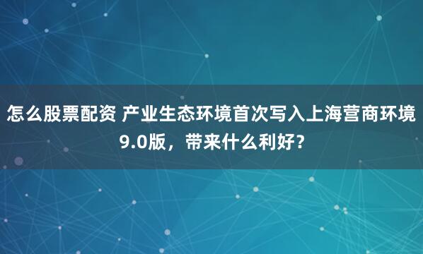 怎么股票配资 产业生态环境首次写入上海营商环境9.0版，带来什么利好？